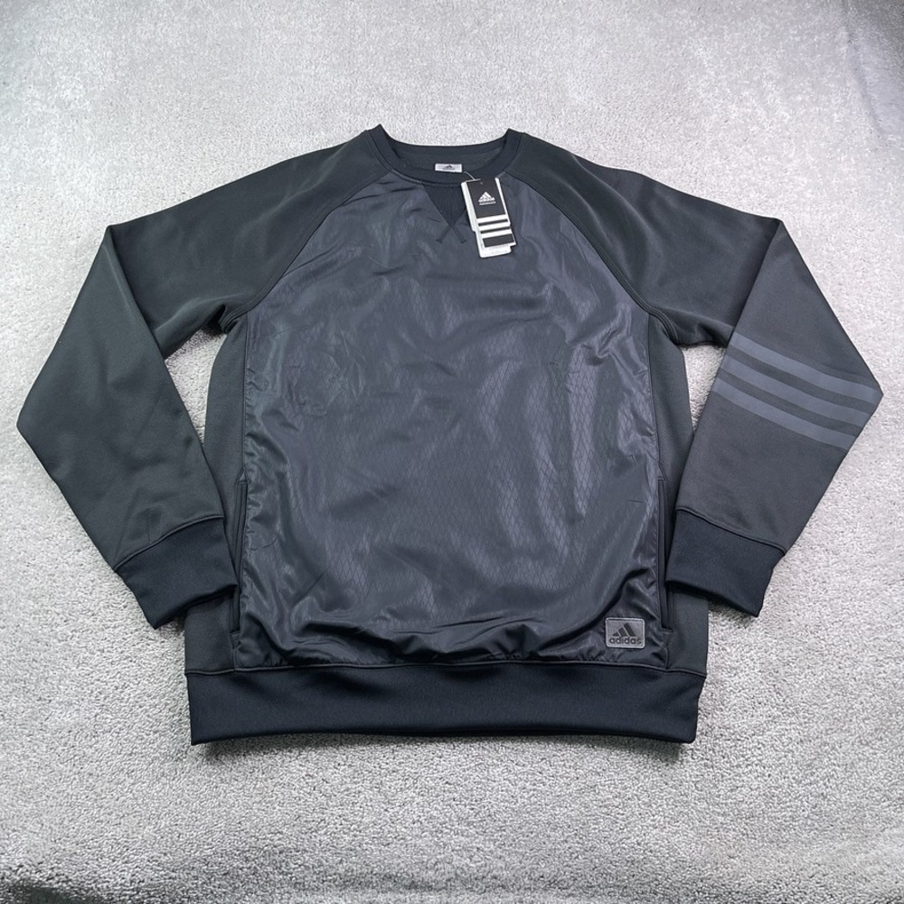 NEW‎ Adidas Sweatshirt Mens Large Black Ice Crew Raglan Fleece Pullover NWT